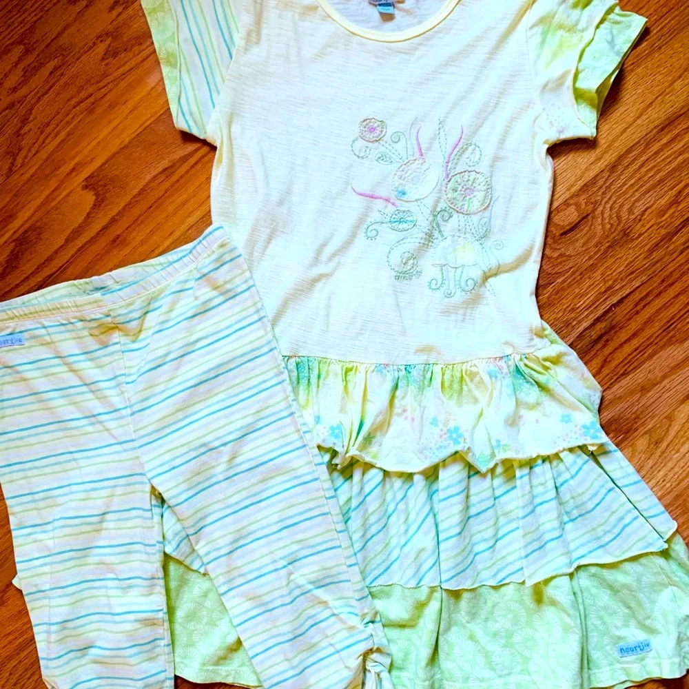 Naartjie NWOT XXXXL size 10 - girls - dress +leggings - yellow and light green